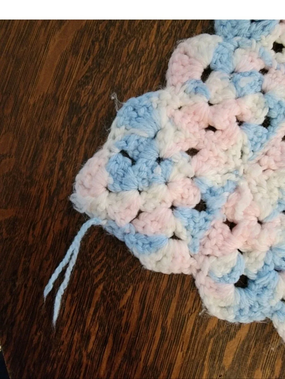 Handmade Pastel Crochet Baby Blanket - Blue White & Pink